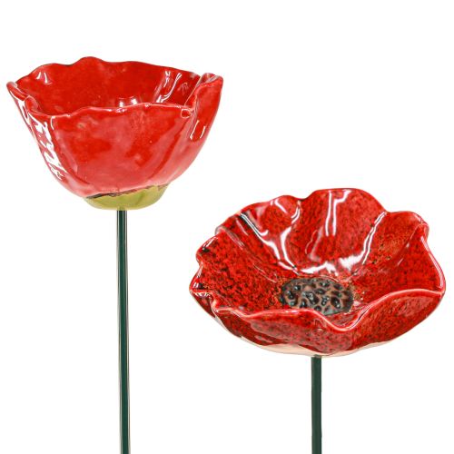 Floristik24 Ceramic decorative poppy flower garden stake poppy red Ø8cm 4 pieces