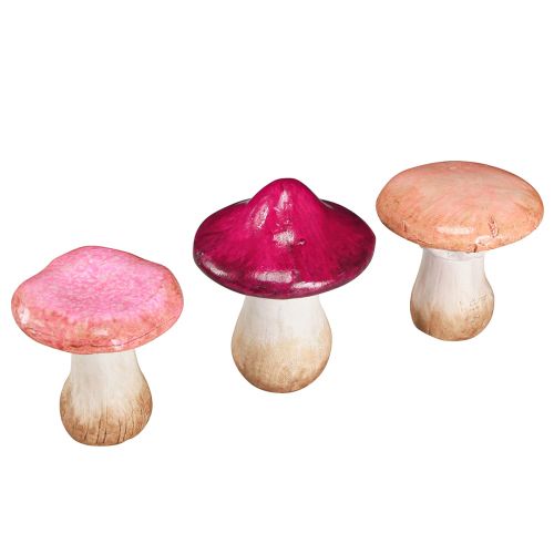 Product Ceramic Mushrooms Decoration Pink Autumn Decoration Ceramic Ø8/8.5/9cm 3 pcs