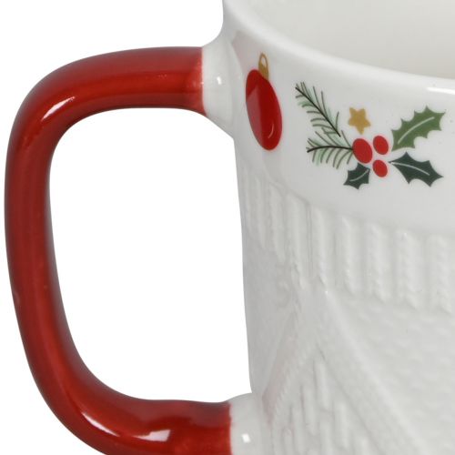 Product Ceramic Christmas mug with knitted pattern and festive decoration 9cm - red-white 2pcs