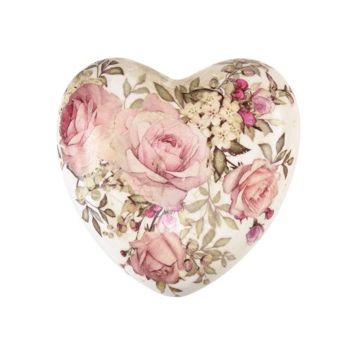 Ceramic decorative heart with roses earthenware for the table 10.5cm