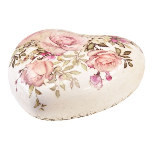Product Ceramic decorative heart with roses earthenware for the table 10.5cm