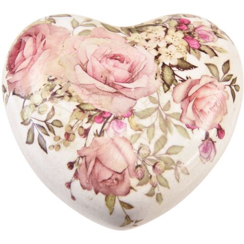 Product Ceramic decorative heart with roses earthenware for the table 10.5cm