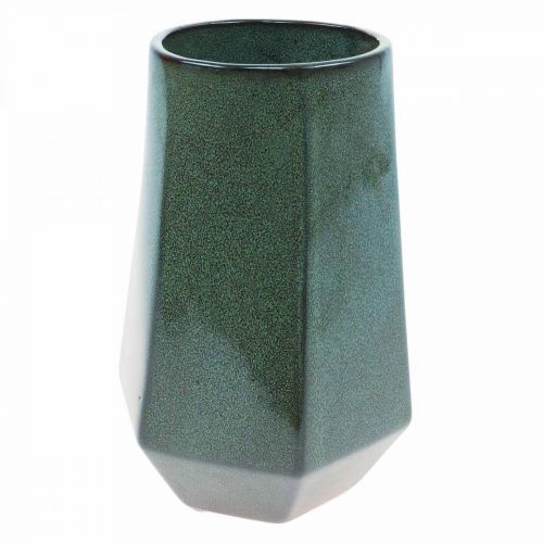 Floristik24 Ceramic Vase Flower Vase Green Hexagonal Ø14.5cm H21.5cm