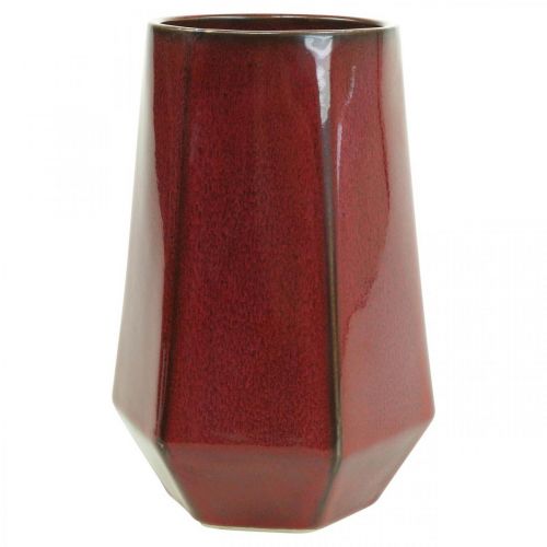Product Ceramic Vase Flower Vase Red Hexagonal Ø14.5cm H21.5cm