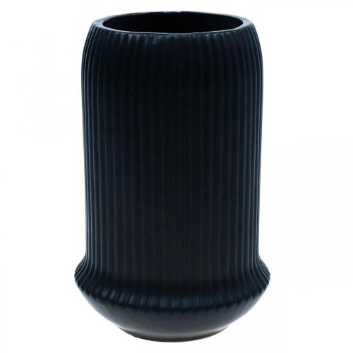 Floristik24 Ceramic vase with grooves Black ceramic vase Ø13cm H20cm