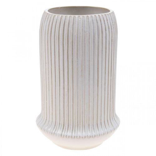 Floristik24 Ceramic vase with grooves White ceramic vase Ø13cm H20cm