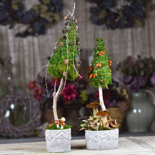 Floristik24 Ceramic vessel, flower pot with oak decor, plant pot green / white / gray Ø13cm H11.5cm set of 3