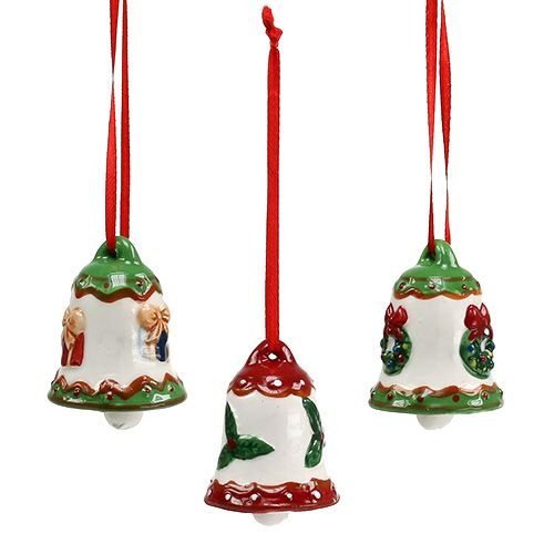 Floristik24 Ceramic bell for hanging 5cm colored 3pcs