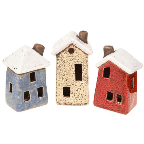 Product Ceramic house Advent decoration cream red grey 8.5/9.5cm 3 pieces
