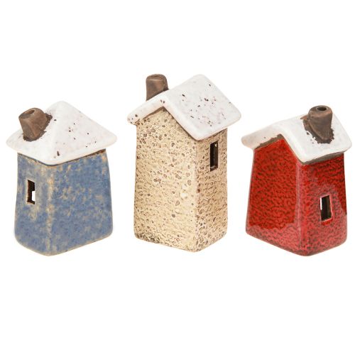 Product Ceramic house Advent decoration cream red grey 8.5/9.5cm 3 pieces
