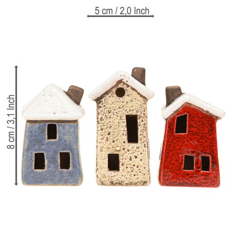 Product Ceramic house Advent decoration cream red grey 8.5/9.5cm 3 pieces