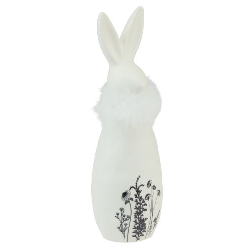 Product Ceramic bunny white rabbits decorative feathers flowers Ø6cm H20.5cm