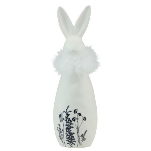 Product Ceramic bunny white rabbits decorative feathers flowers Ø6cm H20.5cm