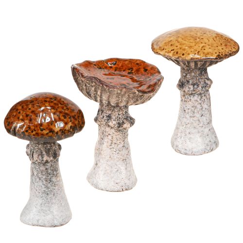Ceramic mushrooms ceramic decoration mushrooms orange yellow brown 8cm 3 pcs