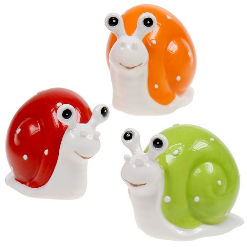 Floristik24 Ceramic Snail 6,5cm - 7,5cm Green, Orange, Red 6pcs