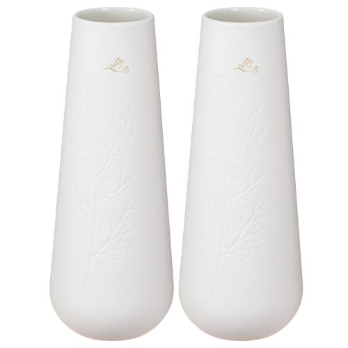 Product Ceramic vase with bird White & gold Ø6.5cm H19cm 2pcs