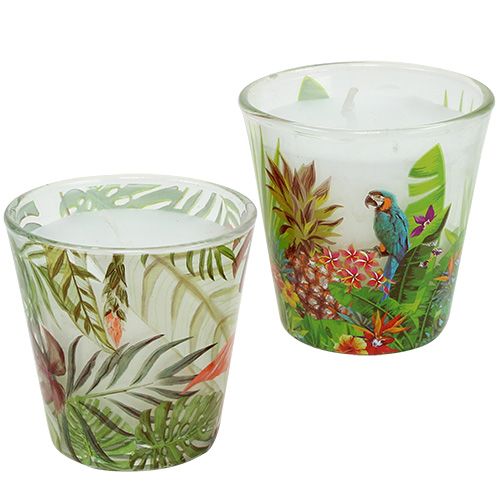 Floristik24 Candle in glass tropical motif Ø6.5cm H6.5cm 2pcs