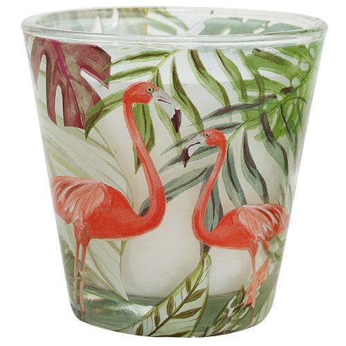 Floristik24 Candle in glass tropical motif Ø6.5cm H6.5cm 2pcs