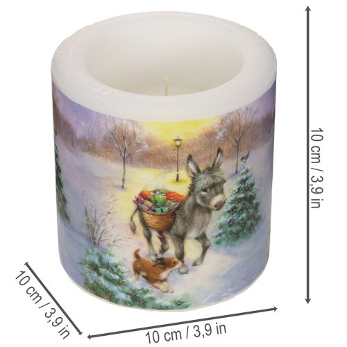 Winter Scene Pillar Candle with Donkey and Dog Motif, 10cm, White Wax | Floristik24.co.uk