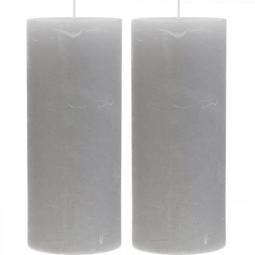 Product Pillar candles dyed light grey 85×200mm 2 pcs