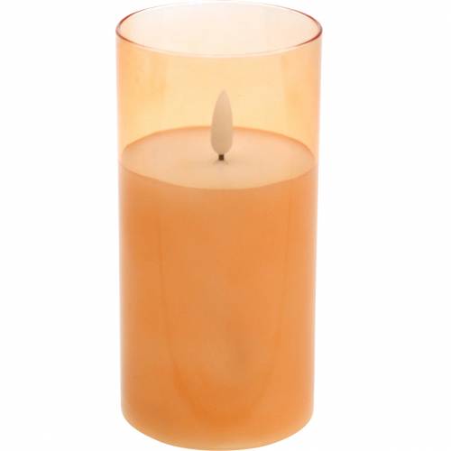 Product LED candle in a glass real wax orange Ø7.5cm H10cm