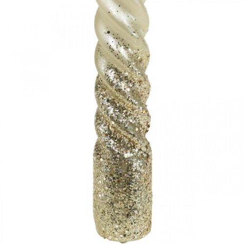 Floristik24 Taper candles twisted candles spiral candles cream 24cm 2pcs
