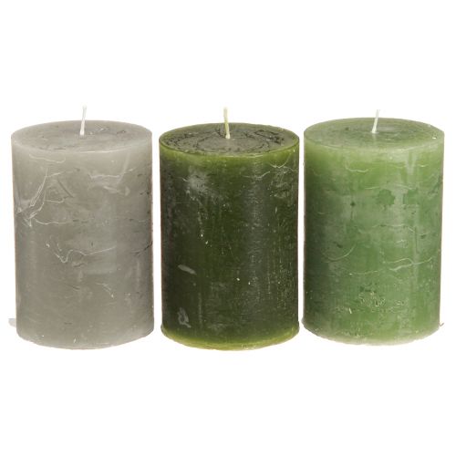 Product Candles Green 3 Colours Solid Coloured Pillar 70x100mm 12 Pcs