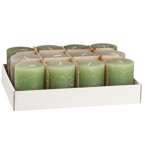 Product Candles Green 3 different colors pillar 60x80cm 12 pcs