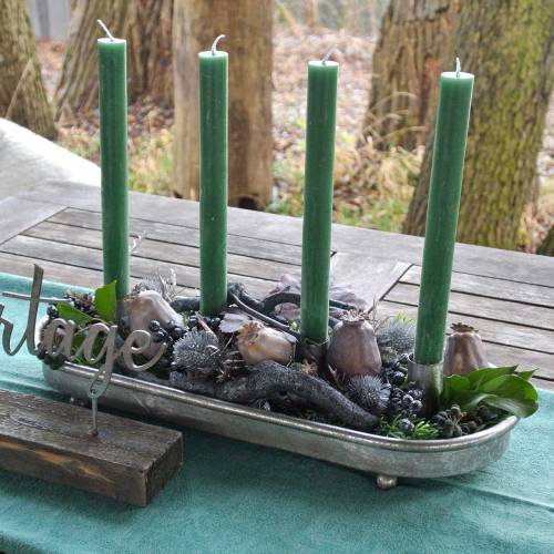 Product Candle tray oval for 4 candles antique silver metal 40 × 17cm
