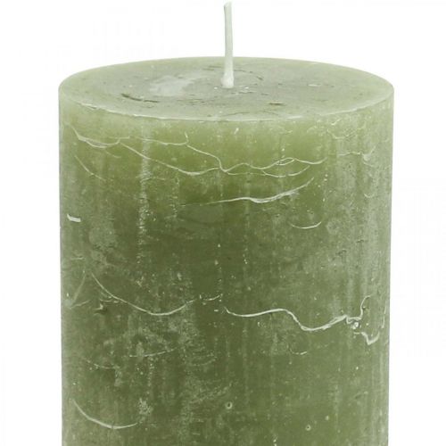 Product Solid coloured candles olive green pillar candles 70×100mm 4 pcs