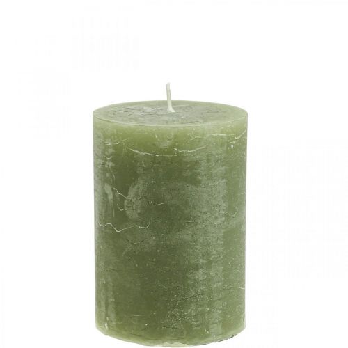 Floristik24 Solid colored candles olive green pillar candles 85×120mm 2pcs