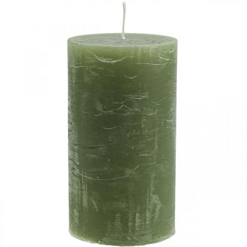 Floristik24 Solid colored candles olive green pillar candles 85×150mm 2pcs