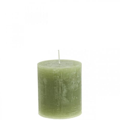 Floristik24 Solid colored candles olive green pillar candles 70×80mm 4pcs
