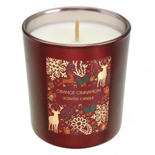 Floristik24 Scented candle Christmas orange, cinnamon candle glass red Ø7/ H8cm