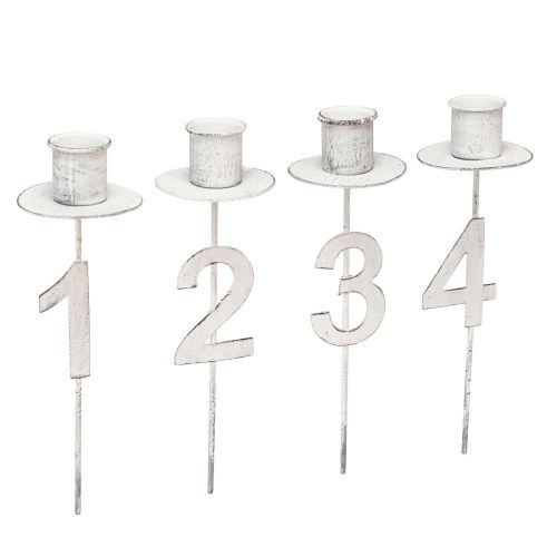 Advent candle holder with thorn and numbers white H11cm 4 pcs