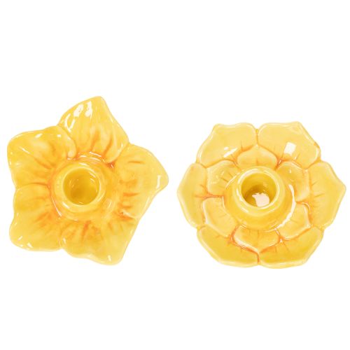 Product Ceramic taper candle holders, decorative flower shape for stylish table decoration, 11cm, 2 pieces