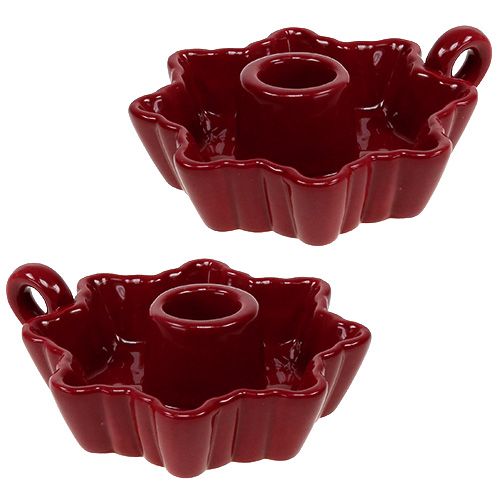 Floristik24 Candlestick Ceramic Red Ø12cm 2pcs