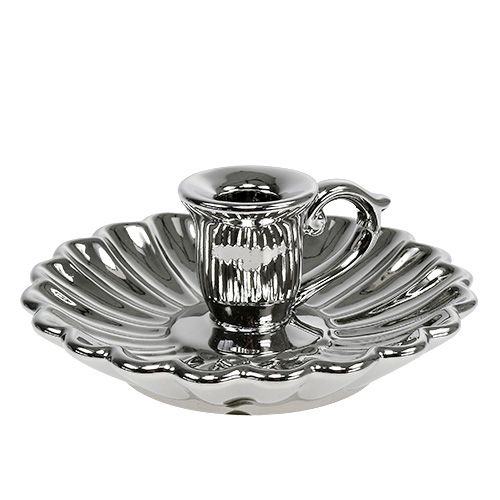 Candlestick Ceramic Silver Ø16cm