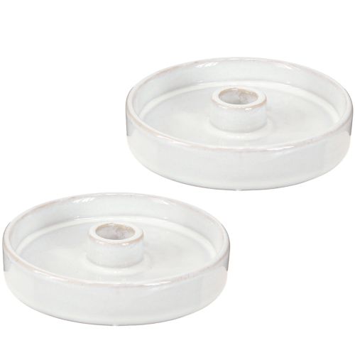 Product White Ceramic Candlestick for Taper Candles Ø13cm 2pcs
