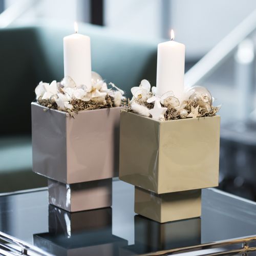 Grey Metal Cube Planter with Base 22cm for Indoor Decoration | Floristik24.co.uk