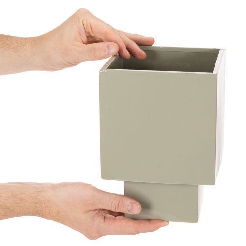 Cube Plant Pot Green Metal 22cm Elevated Base | Floristik24.co.uk