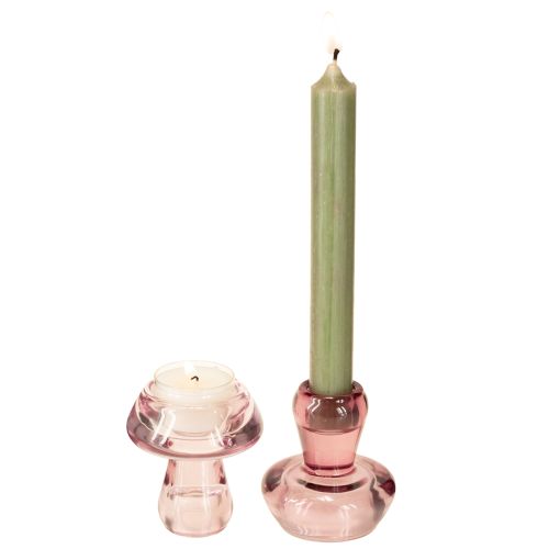 Floristik24 Candle holder mushroom tealight holder glass berry Ø6.5cm H7cm 2pcs