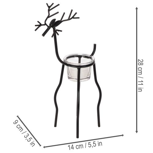Candle Holder Reindeer Black Metal with Removable Tealight Glass 28cm | Floristik24.co.uk
