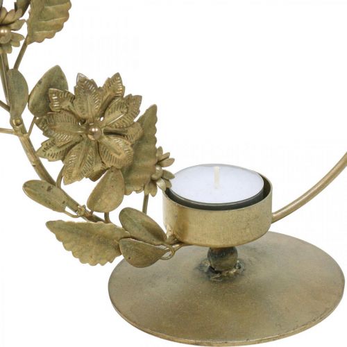 Product Tealight holder gold deco loop flowers cones H29.5cm