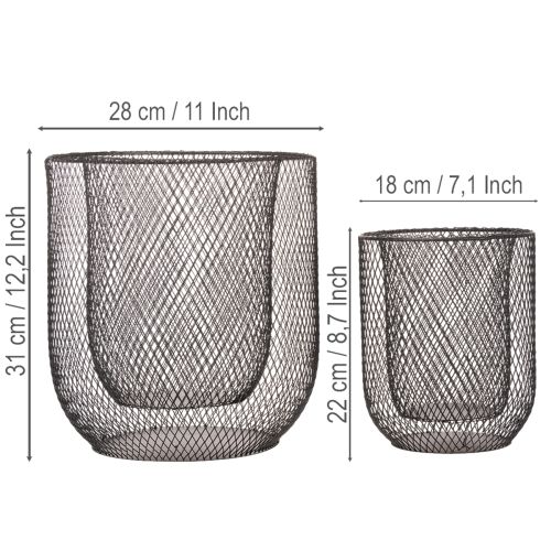 Modern candleholder Black metal basket Ø28.5/18cm Set of 2 | Floristik24.co.uk