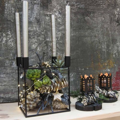 Floristik24 Candlestick Black Cube Metal Stick Candlestick 18cm