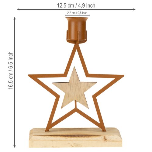 Product Candlestick candles star heart fir brown H16.5cm assorted 3pcs