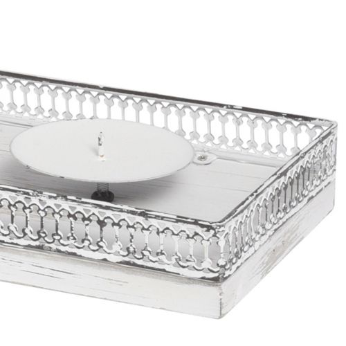 Product Candle holder white candle tray metal wood 60x15x5cm