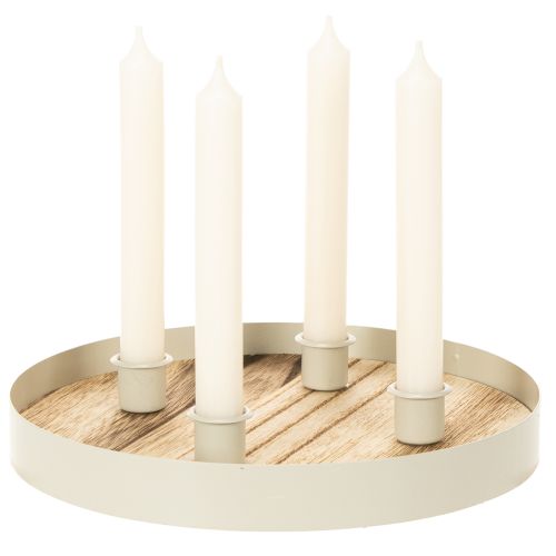 Candle Holder for Four Taper Candles Round Wooden Tray 25cm | Floristik24.co.uk