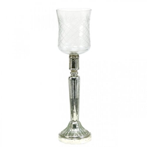 Product Lantern Glass Candlestick Antique Look Silver Ø11.5cm H42.5cm